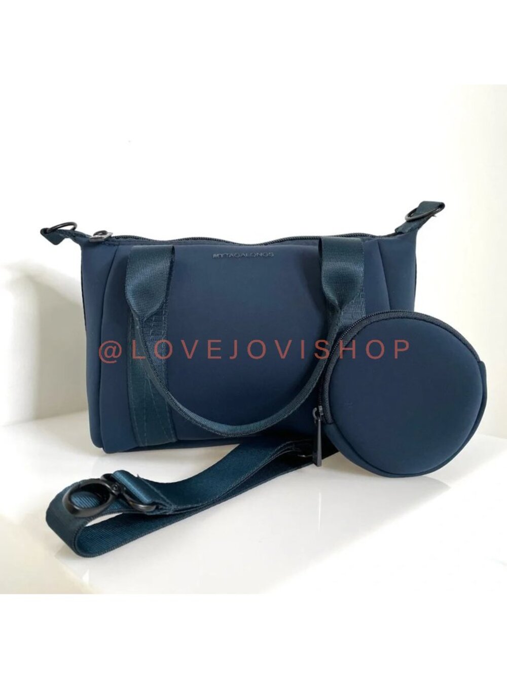 Handbag | MyTagAlongs Navy Blue Scuba Neoprene Set w Clip Pouch Strap Crossbody